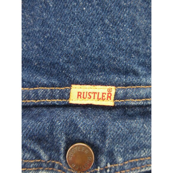 VINTAGE Rustler Jacket XL Trucker Moto Button Up Denim 80s 90s USA * - Picture 4 of 14